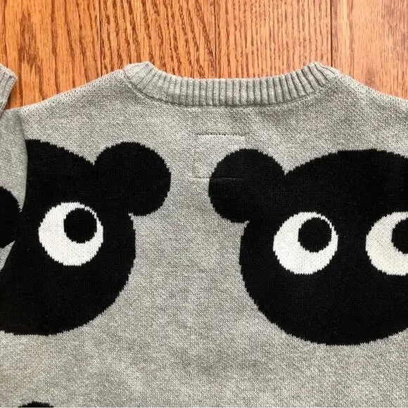 Huxbaby Jumper Grey Marle Black Panda Print Crewneck Knot Sweater Boy’s Size 5 - Picture 6 of 9